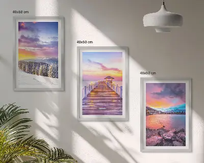 Winter mountain lake landscape set of 3 framed wall art pieces