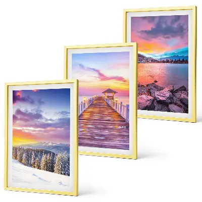 Winter mountain lake landscape set of 3 framed wall art pieces