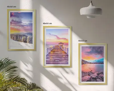 Winter mountain lake landscape set of 3 framed wall art pieces