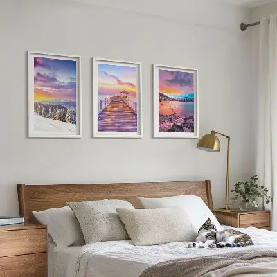 Winter mountain lake landscape set of 3 framed wall art pieces