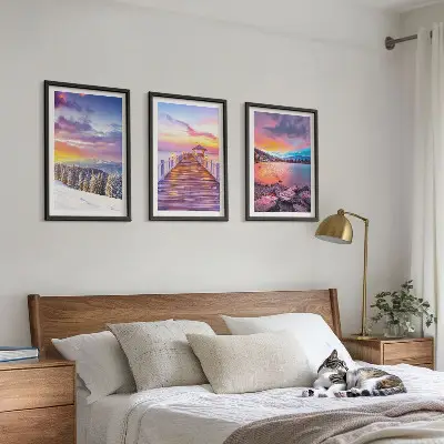 Winter mountain lake landscape set of 3 framed wall art pieces