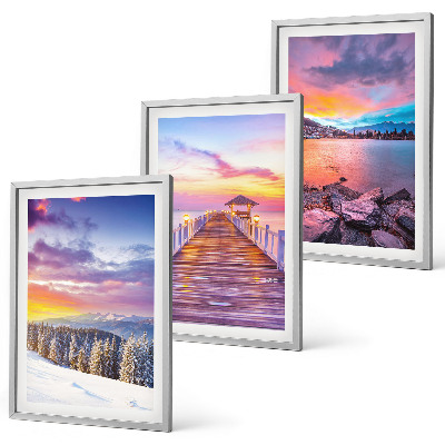 Set of 3 framed wall art pieces Winter mountain lake landscape
