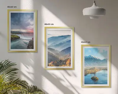 Mountain landscape wall art set featuring waterfalls