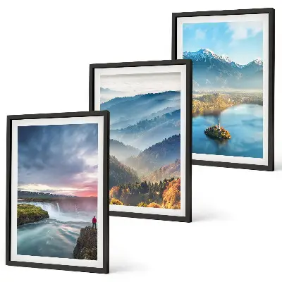 Mountain landscape wall art set featuring waterfalls