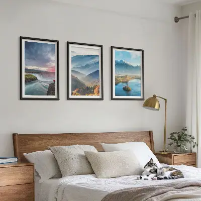 Mountain landscape wall art set featuring waterfalls