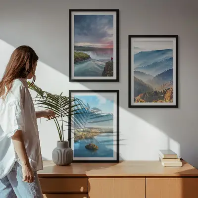 Mountain landscape wall art set featuring waterfalls