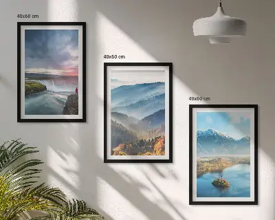 Mountain landscape wall art set featuring waterfalls