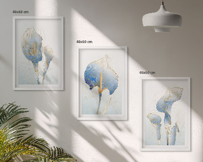 Three-piece wall art piece Blue flowers on the background