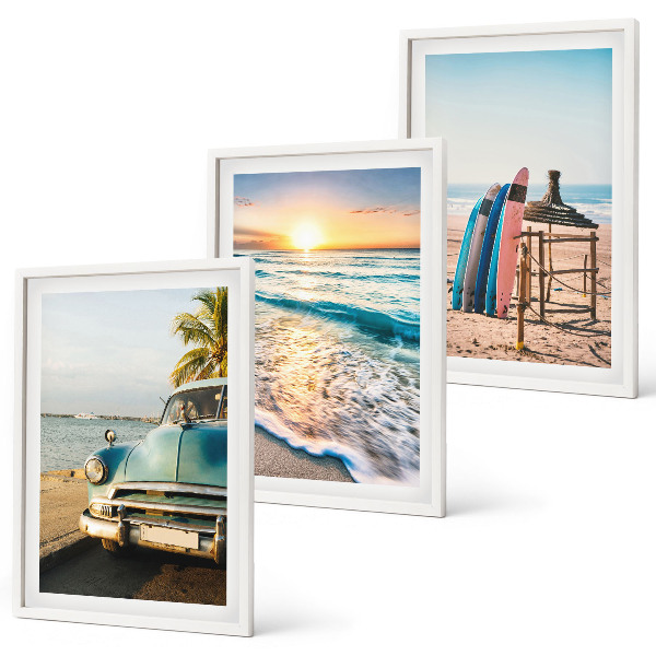 Set of 3 framed wall art pieces Miami sunset vacation