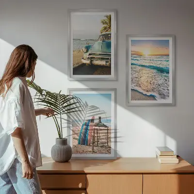 Miami Sunset Vacation Wall Art set of 3 framed pieces