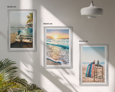 Set of 3 framed wall art pieces Miami sunset vacation