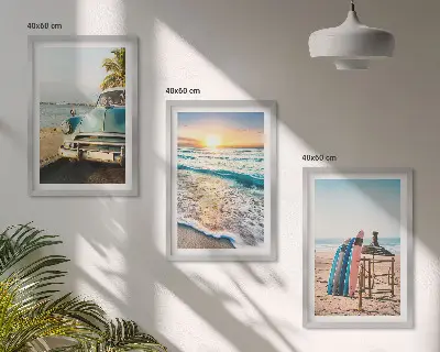 Miami Sunset Vacation Wall Art set of 3 framed pieces