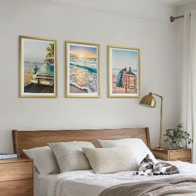 Miami Sunset Vacation Wall Art set of 3 framed pieces