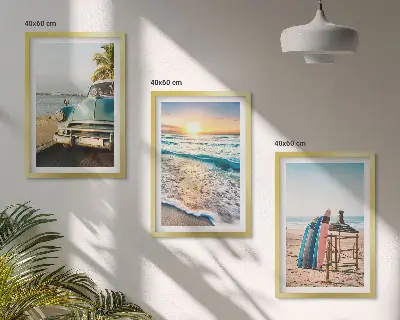 Miami Sunset Vacation Wall Art set of 3 framed pieces