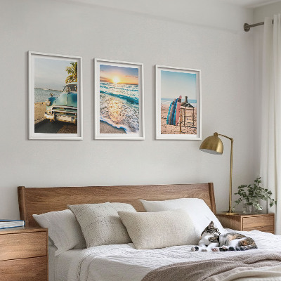 Set of 3 framed wall art pieces Miami sunset vacation