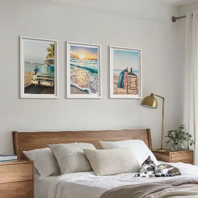 Miami Sunset Vacation Wall Art set of 3 framed pieces