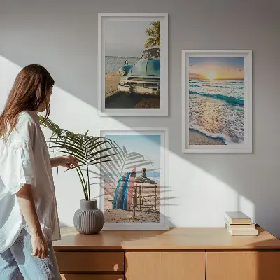 Miami Sunset Vacation Wall Art set of 3 framed pieces