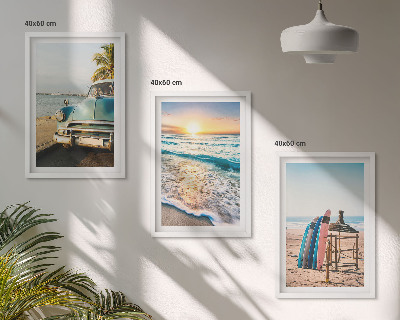 Set of 3 framed wall art pieces Miami sunset vacation
