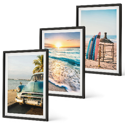 Set of 3 framed wall art pieces Miami sunset vacation