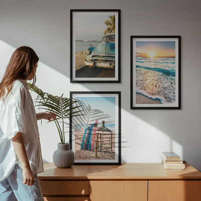 Set of 3 framed wall art pieces Miami sunset vacation
