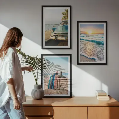 Miami Sunset Vacation Wall Art set of 3 framed pieces