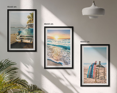 Set of 3 framed wall art pieces Miami sunset vacation