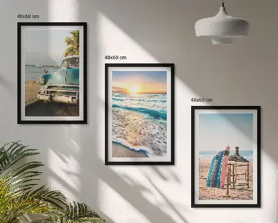 Miami Sunset Vacation Wall Art set of 3 framed pieces