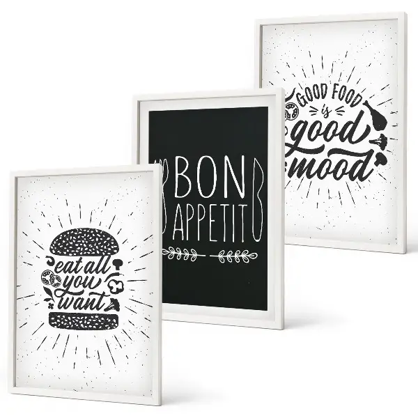 Wall art set featuring food and culinary slogans