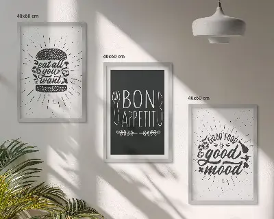 Wall art set featuring food and culinary slogans
