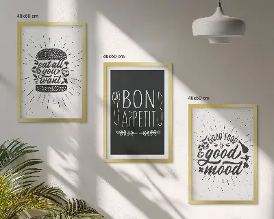 Wall art set featuring food and culinary slogans