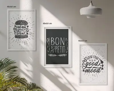 Wall art set featuring food and culinary slogans
