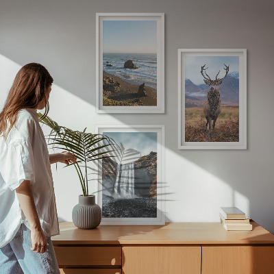 Three-piece wall art piece Mountain landscapes with a waterfall
