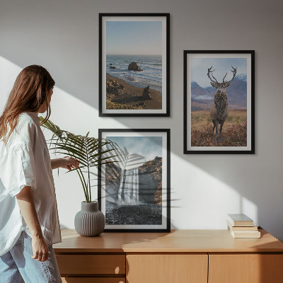 Three-piece wall art piece Mountain landscapes with a waterfall