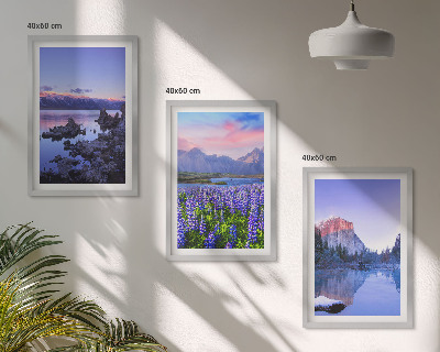 Three-piece wall art piece Landscapes of mountains with water and sky