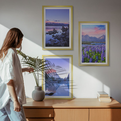 Three-piece wall art piece Landscapes of mountains with water and sky