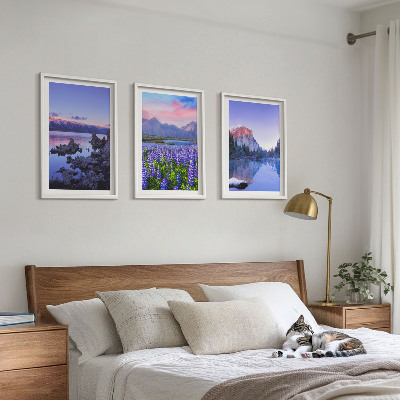 Three-piece wall art piece Landscapes of mountains with water and sky