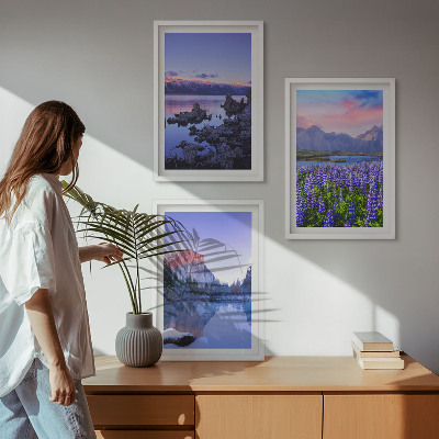 Three-piece wall art piece Landscapes of mountains with water and sky
