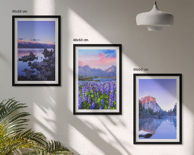 Three-piece wall art piece Landscapes of mountains with water and sky