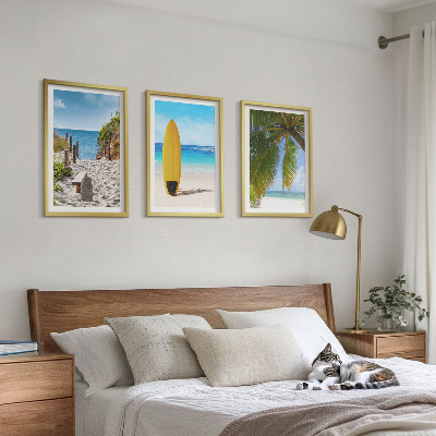 Set of 3 framed wall art pieces Holiday beaches waves palm trees