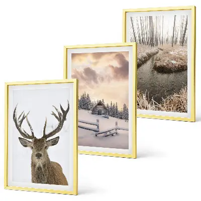 Winter landscape deer and hut wall art set set of winter landscape prints featuring a deer and a hut