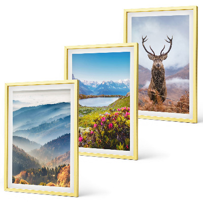 Set of 3 framed wall art pieces Mountain lake deer nature