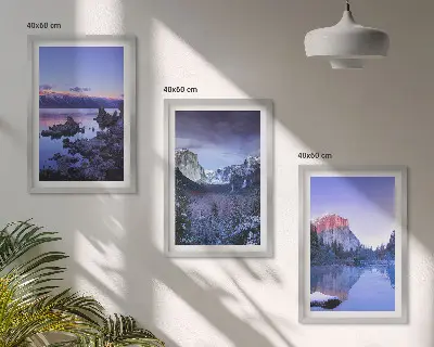 Mountain landscape wall art set featuring sunset over water