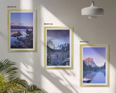 Mountain landscape wall art set featuring sunset over water