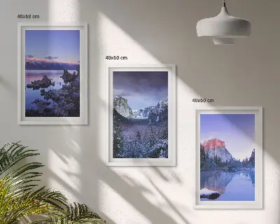 Mountain landscape wall art set featuring sunset over water