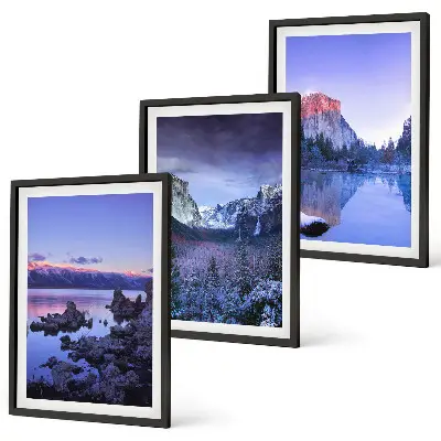 Mountain landscape wall art set featuring sunset over water