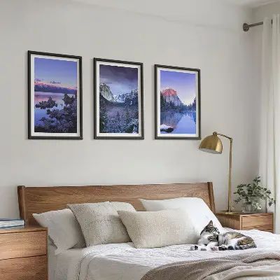Mountain landscape wall art set featuring sunset over water