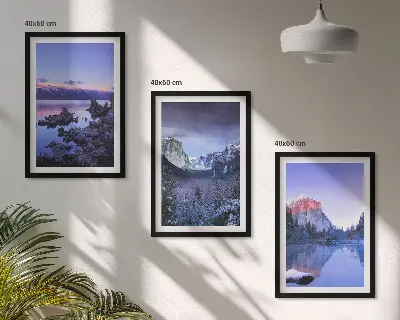 Mountain landscape wall art set featuring sunset over water