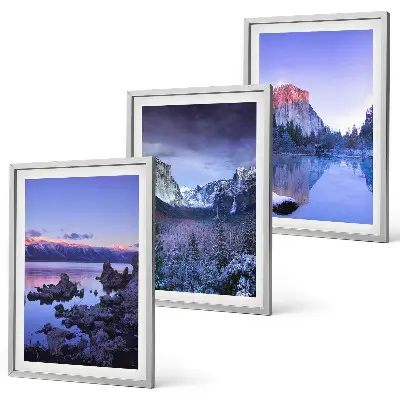 Mountain landscape wall art set featuring sunset over water