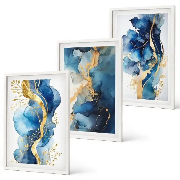 Wall art set with blue abstract patterns