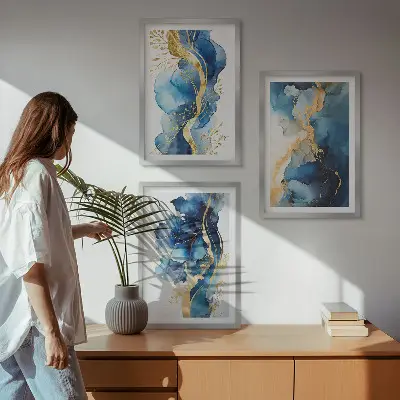 Wall art set Blue abstract patterns